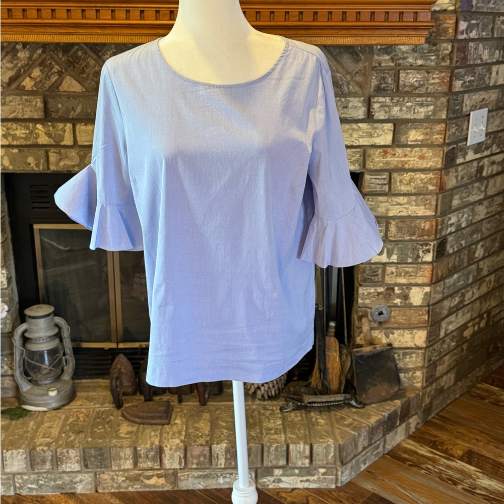 Elegant Blue Ruffle Sleeve Top